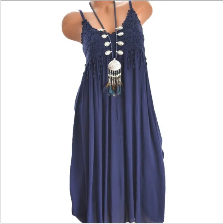 Летний сарафан VOLALO белое кружевное длинное пляжное платье на тонких бретельках