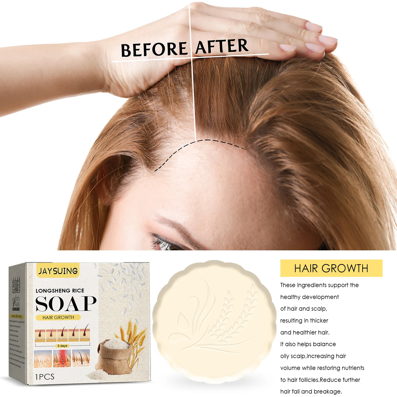 

Rice Water Hair Growth Soap Hair Smoothing Scalp Cleansing Shampoo Bar Anti-hair Loss Nourish Repair Damaged Hair Care Unisex