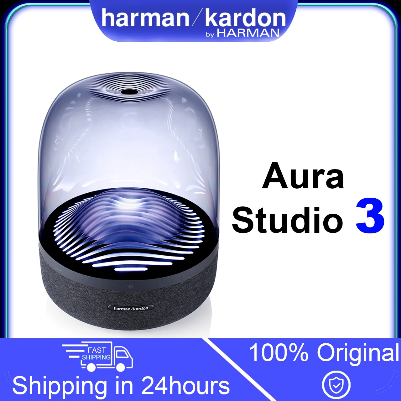 

Harman Kardon Aura Studio 3 Elegant Bluetooth Wireless Speaker with Premium Design Ambient Lighting Deep Bass Speakers Subwoofer