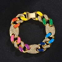 16mm iced out pig nose cuban link chain anklet bracelet for women neon colorful enamel rainbow cz bangle hip hop jewelry