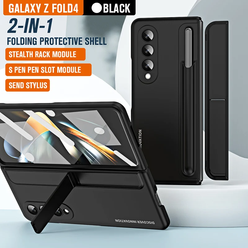 

With Stylus Phone Case for Samsung Galaxy Z Fold 4 5G Movable Kickstand Pen Holder 2 in 1 for Fold4 Foldable Protective Cover