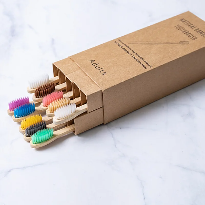 

10PCS Eco Bambou Toothbrushes Biodegradable Bamboo Toothbrush Teeth Colorful Bristle Natural Bamboo Tooth brush Dental