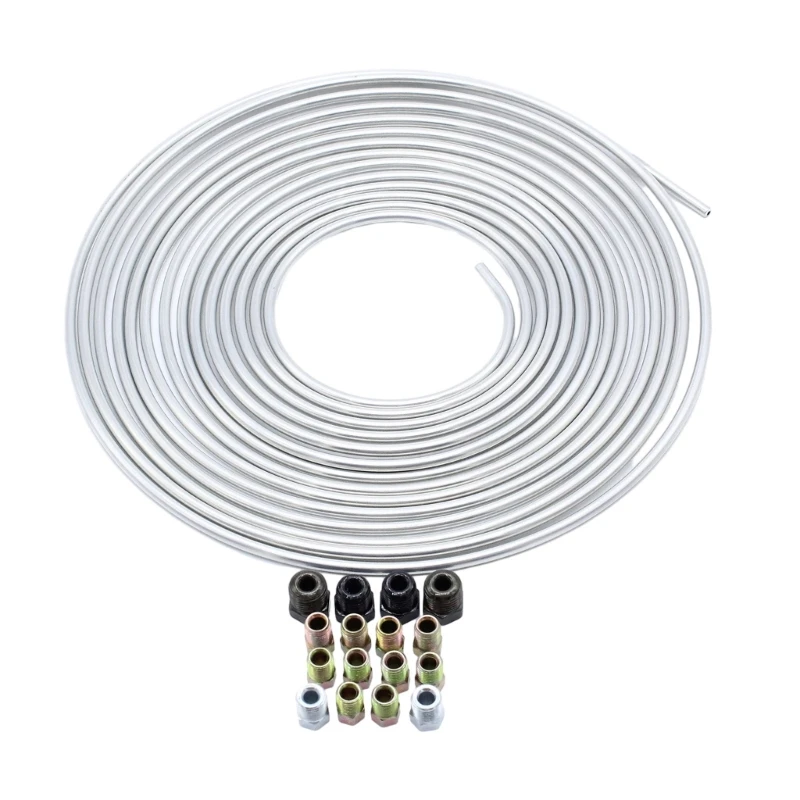 

25Ft 3/16 OD Metal Brake Line Tubing Coil & Fitting set 25Ft of 3/16" x 25' R2LC