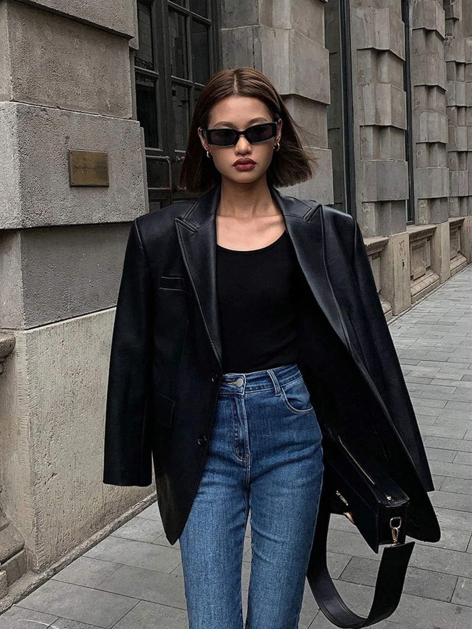 Винтажный осенний черный коричневый мягкий пиджак из искусственной кожи женское