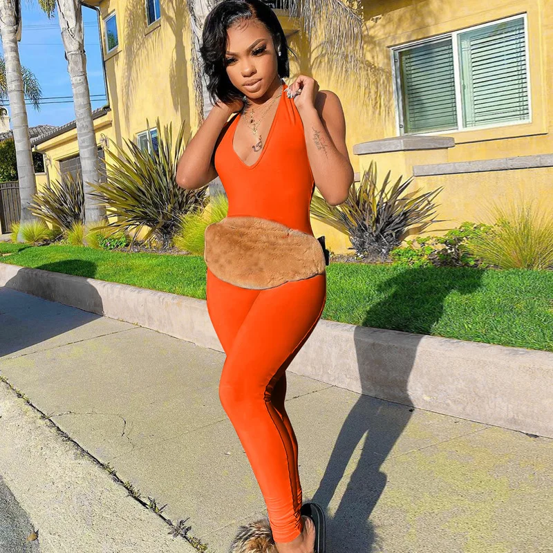 

Fashion Basic Jumpsuit Skinny Backless Sleeveless Workout Overalls Women Long Jumpsuits Solid Colors Bodycon Halter Sportswear