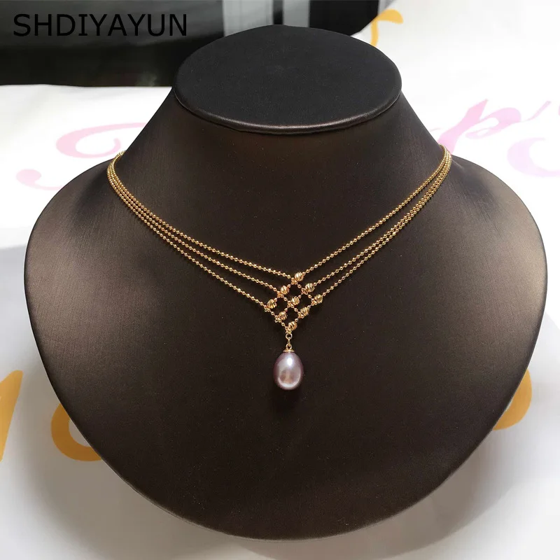 

18K Gold Plated Multilayer Bead Chain Necklace 100% Freshwater Pearl Pendant Exquisite Clavicle Chain Banquet Party Jewelry