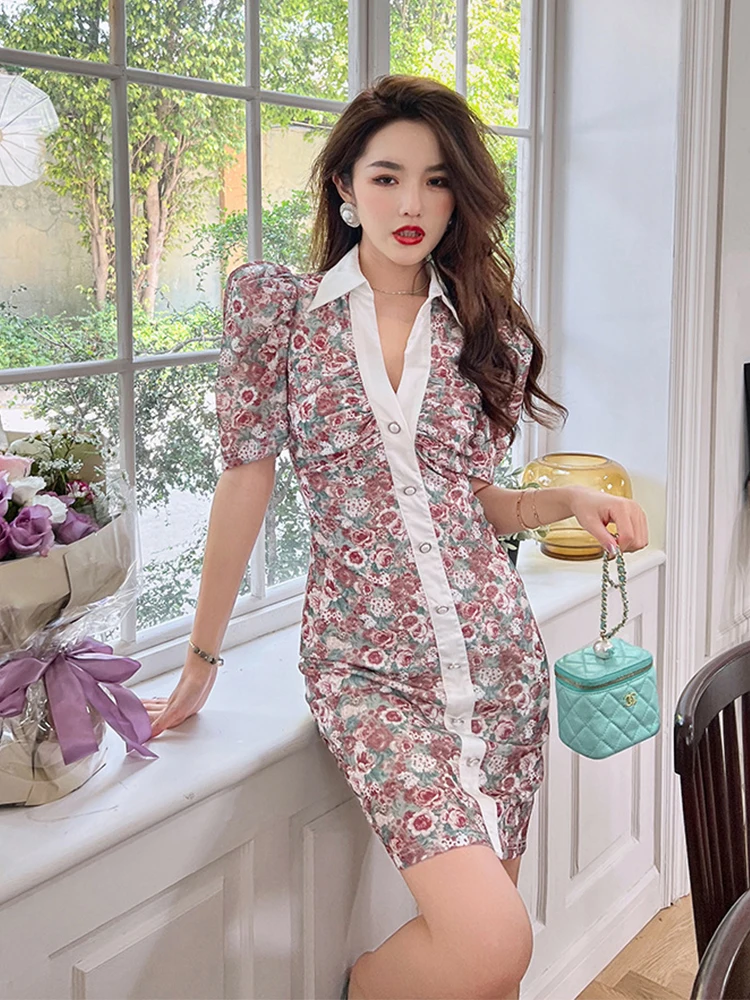 

Элегантное женское вечернее модельное платье, женское повседневное винтажное Сверкающее блестящее платье с цветочным принтом и пышными ру...