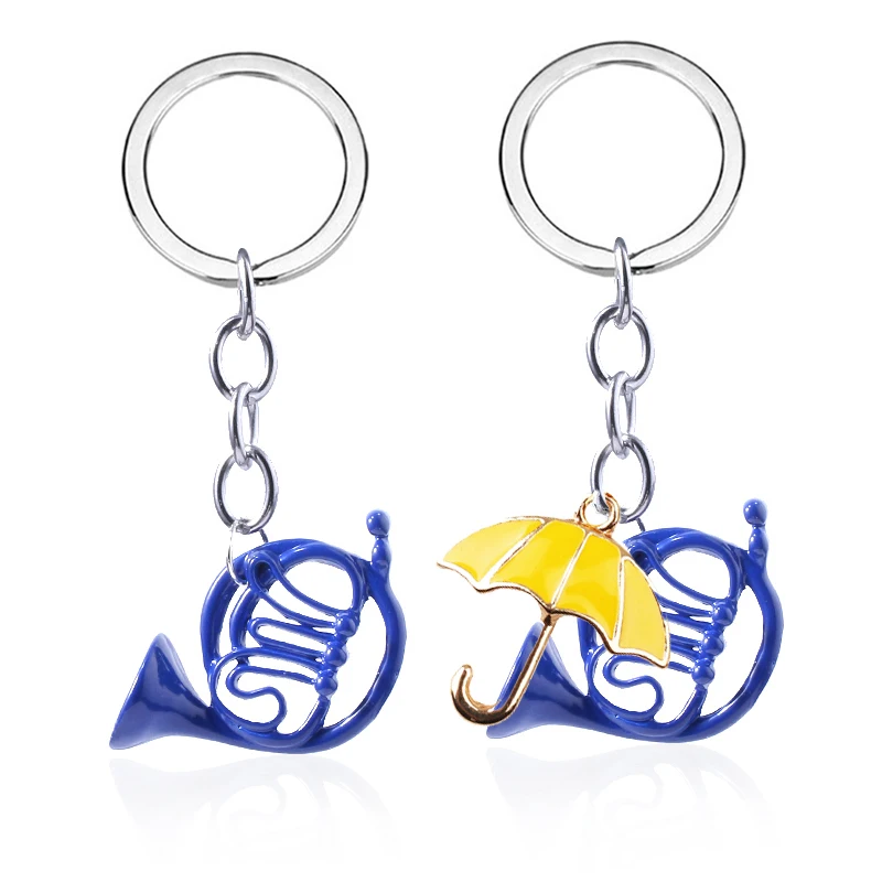 

TV How I Met Your Mother Keychain Blue French Horn Yellow Umbrella Metal Model Pendant Jewelry Gifts for Men and Women