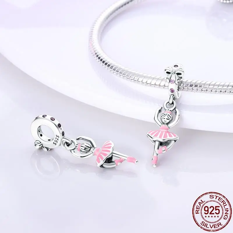 Фото Новинка 100% г., серебро 925 пробы, Подходит для Pandora, 925 оригинальные подвески для браслета, милые свадебные блестящие бусины с розовым поцелуем, изящное Изготовление ювелирных изделий своими руками №3