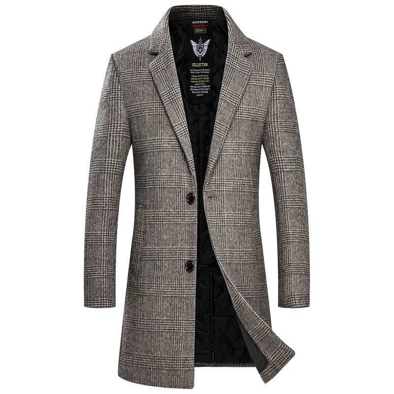 Arrivla Fashion Autumn Winter Woolen New Coat Men Long Windbreaker Thickened Plaid Turn-down Collar Plus Size M L XL 2XL 3XL 4XL