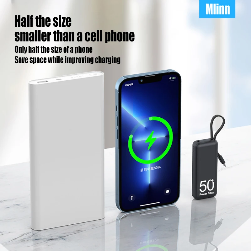 5000mAh Mini Portable Power Bank Built in Cable External Spare Battery Pack Powerbank For iPhone 14 13 12 Samsung S22 Xiaomi