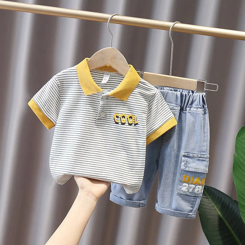 Boy's Summer Suit 2023 New Children's Clothing Boy Set Stripe T-shirt +Shorts Costume For Kids Clothes Boys 1 2 3 4 Years Old