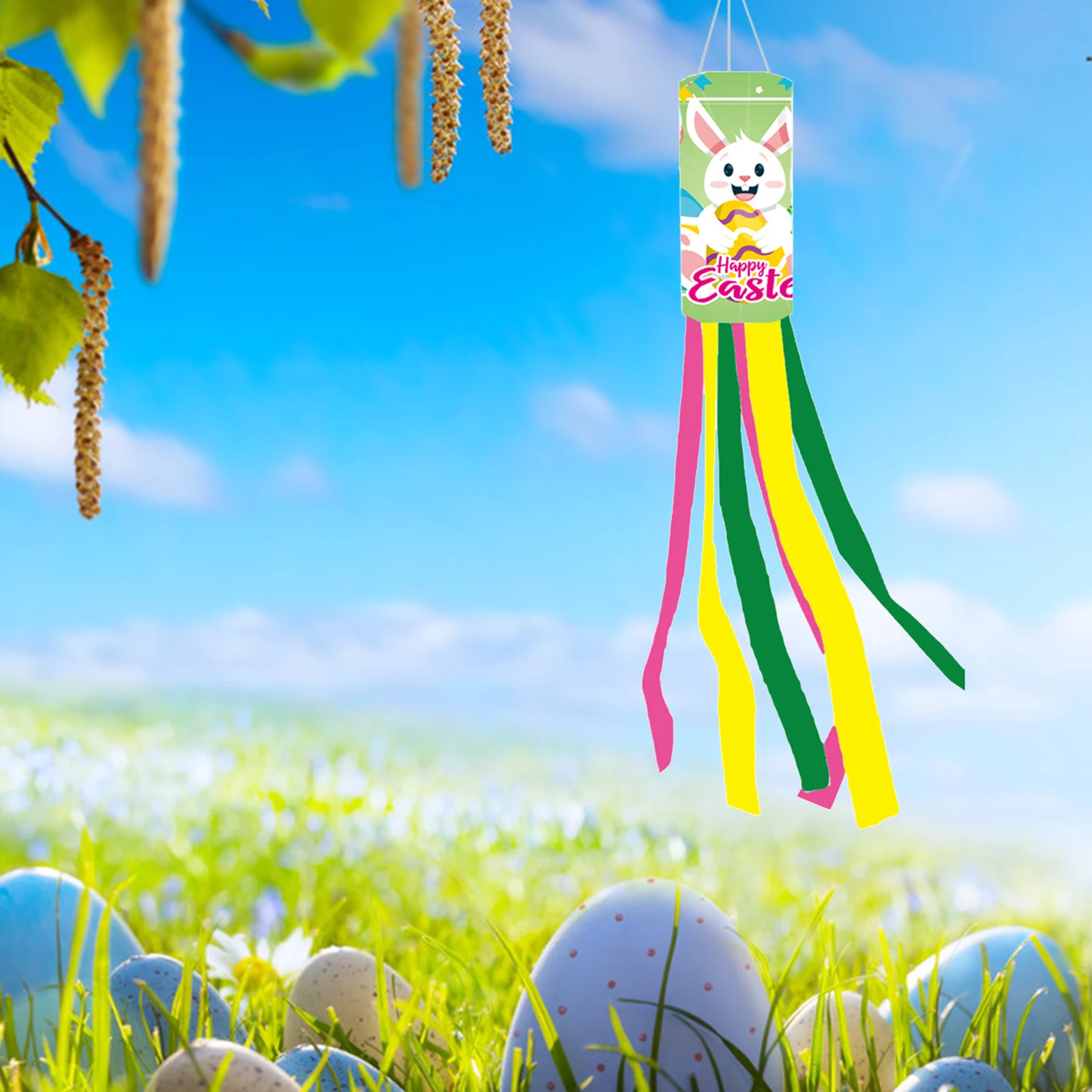 

Счастливая Пасха, ветрозащитная сумка для сада с длинным хвостом, дизайнерский Пасхальный кролик, Уличные декоративные подвески для двора