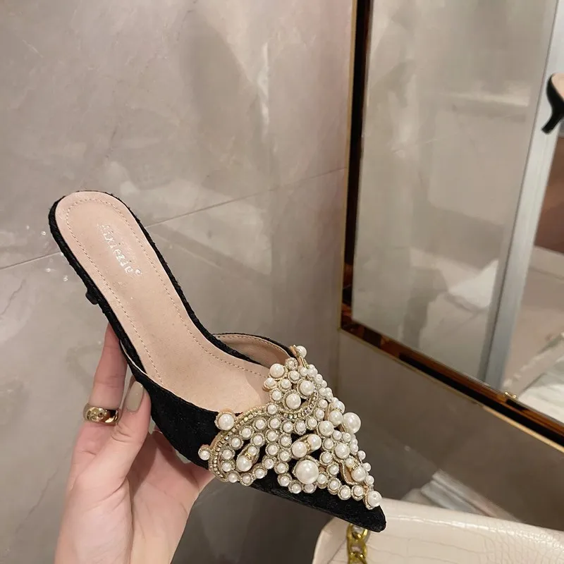 New Spring and Autumn Slippers Fashion Sexy Women's Shoes Elegant Beaded Crystal Patchwork Stiletto Party Wedding Women's Shoes