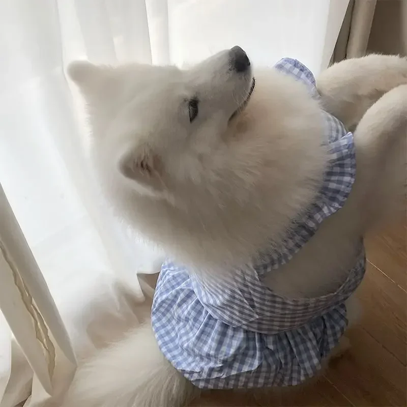 Клетчатый костюм для собаки домашних животных летнее дышащее клетчатое платье