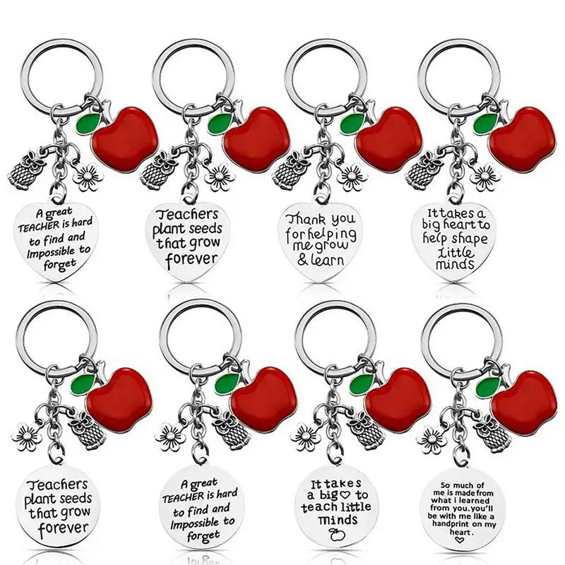 

Valentine's Day Keychain Stainless Steel Keychain Teacher Thank You Gift Keychain With Owl And Flower Pendant And Lettering