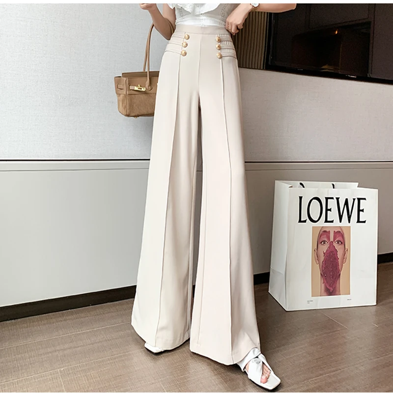 

Брюки женские с широкими штанинами, Новинка весна-лето 2022, расклешенные брюки, женские прямые брюки с высокой талией, модные тонкие брюки, повседневные брюки