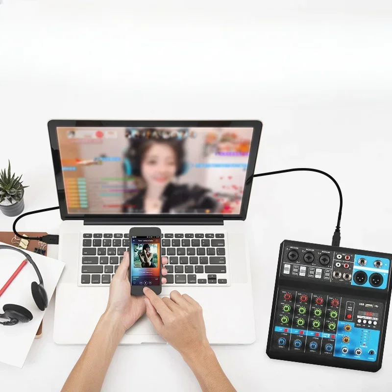 F5-A Channel 5 Audio Mixer Interface Portable Mixing Console Sound Card for DJ Karaoke PC Recording