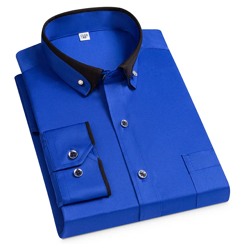 2022 new large size drill buckle elastic anti-wrinkle long-sleeved men's business casual four seasons shirt |