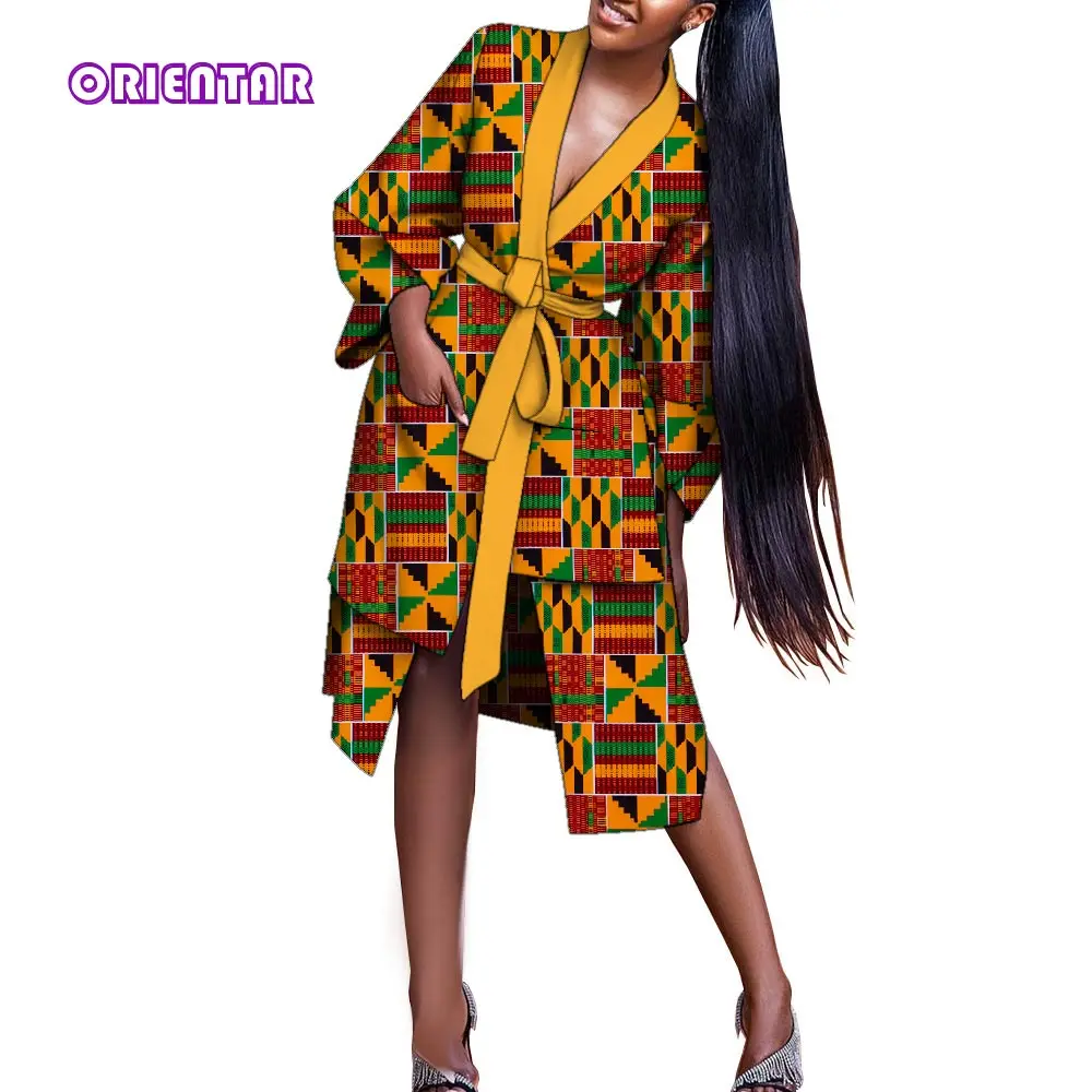 Casual African Dress Women Fashion Ankara Dresses African Clothes for Women V-Neck Robes Plus Size Dashiki Dress WY9131