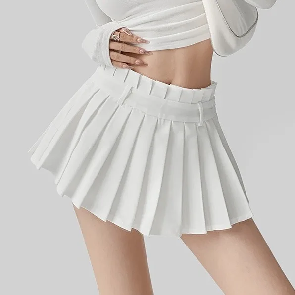 

DEEPTOWN Pleated Skirt Shorts Women Korean Fashhion Sexy High Waist White Black A-line Gyaru Tennis Extreme Mini Skirt School