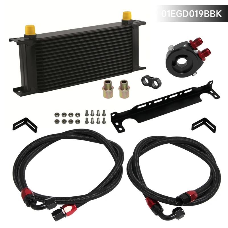 

AN8 16 Row 248mm Universal Engine Transmission Oil Cooler British Type + Aluminum Filter Hose End Kit Black/Silver