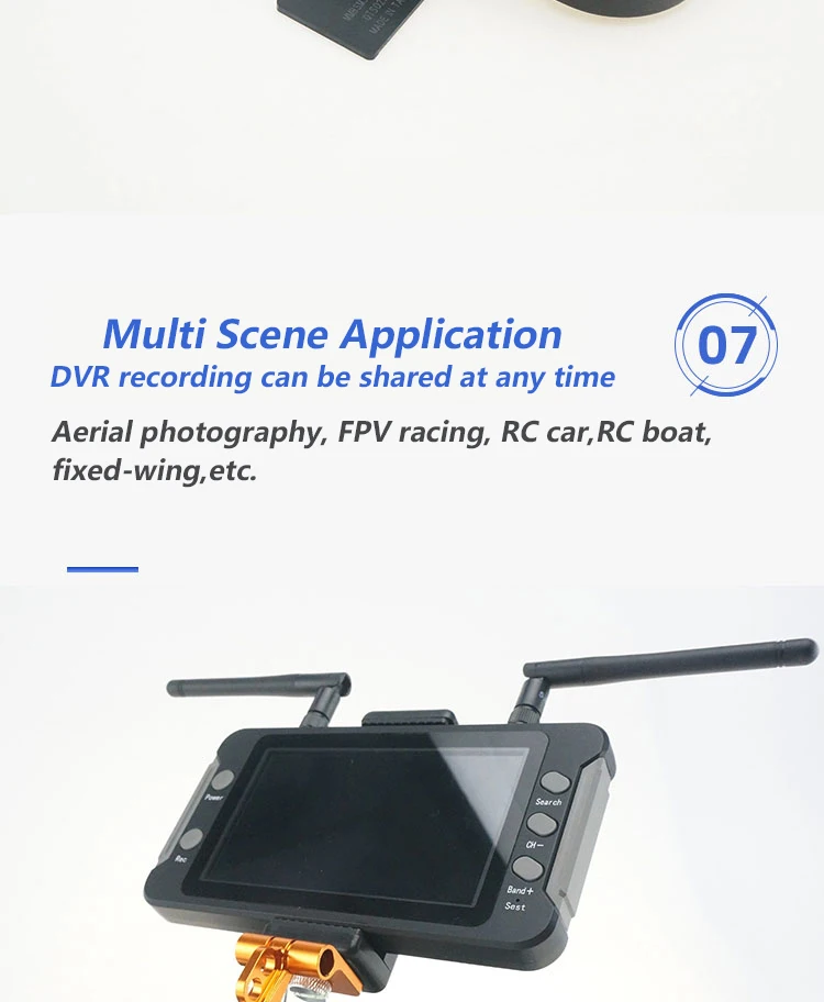 Фото SoloGood 800*480 5,8G FPV-монитор с DVR 40CH 4,3-дюймовый ЖК-дисплей 16:9 NTSC/PAL Автоматический поиск Запись видео №4
