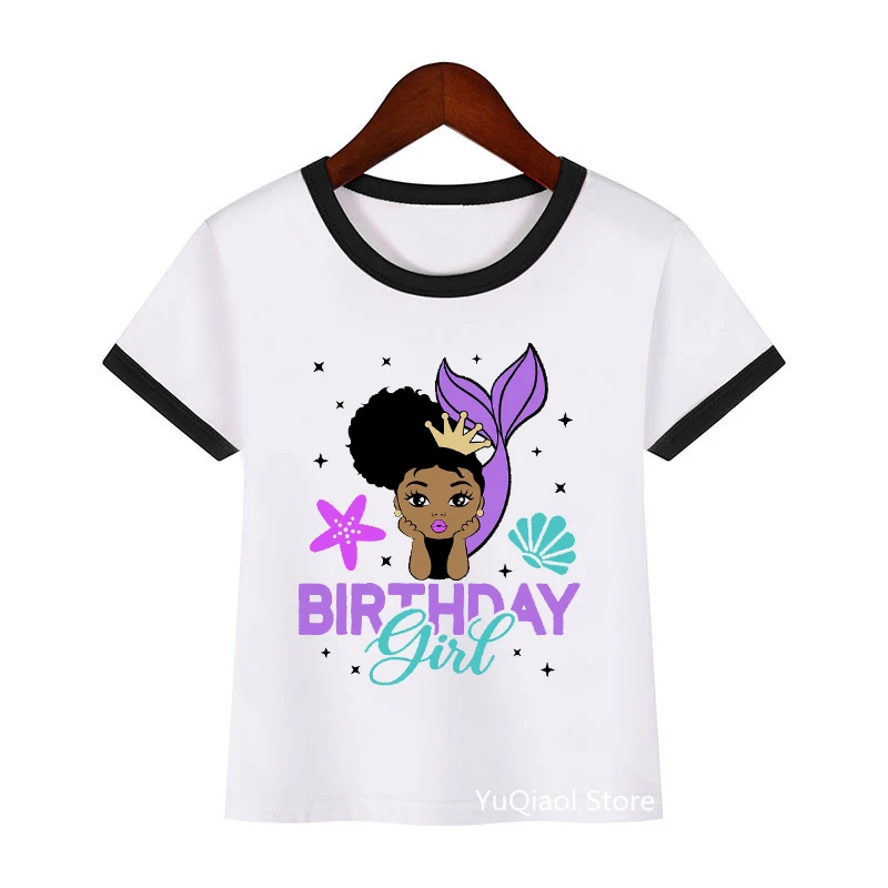

Kawaii Little Black Mermaid Melanin Birthday Girl Number 2 3 4 5 Print Children'S Clothes T-Shirt Lovely Birthday Gift T Shirt
