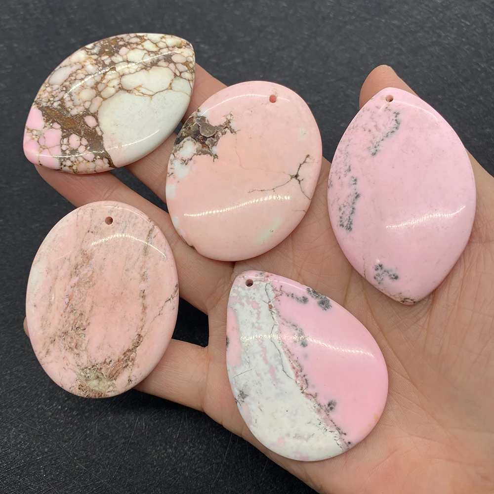 5 Pieces/batch Natural Stone Rose Stone Pink Pendant Reiki Healing Stone Gem Necklace Jewelry Men's Women's Fashion Pendant