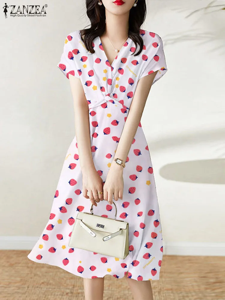

Платье ZANZEA женское средней длины с V-образным вырезом и коротким рукавом
