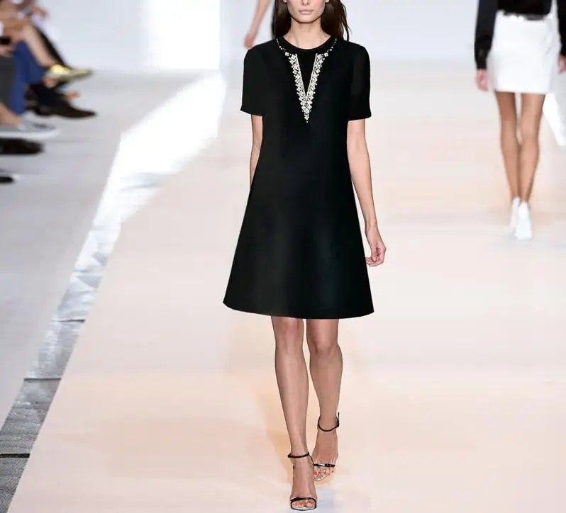 

Женское офисное платье средней длины, Элегантное Белое и черное платье с коротким рукавом и круглым вырезом на талии, лето 2022