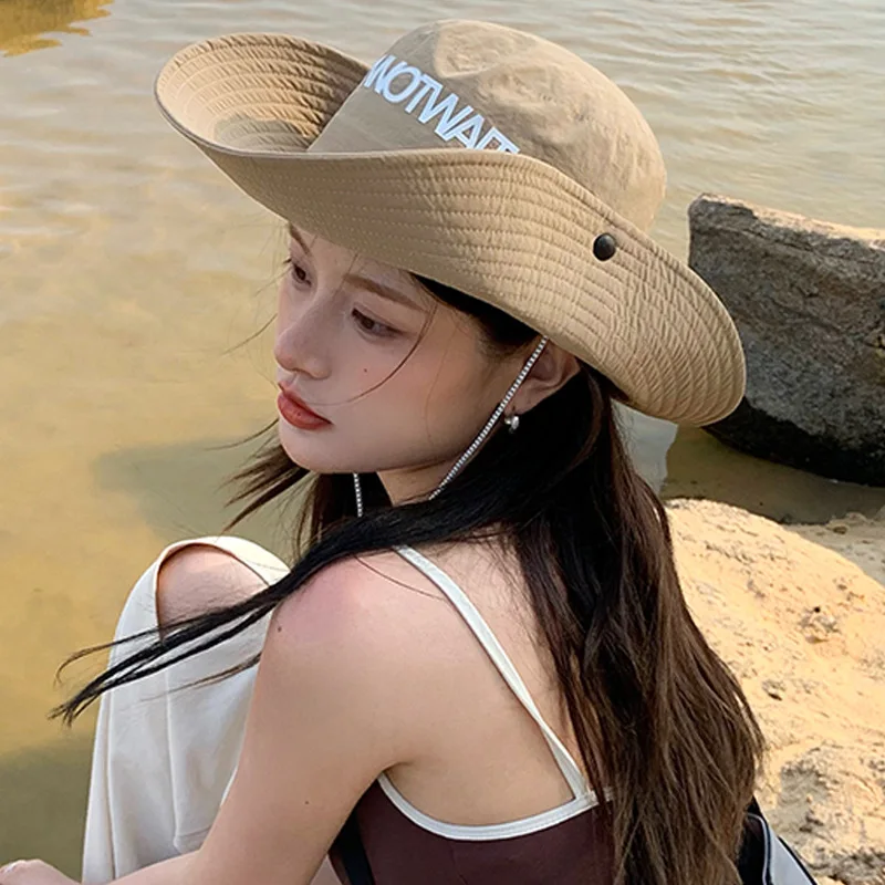 

Outdoor Camping Hiking Caps for Men and Women Summer Sunscreen Shading Fishing Hat Korean Version Ins Fashion Letter Bucket Hats