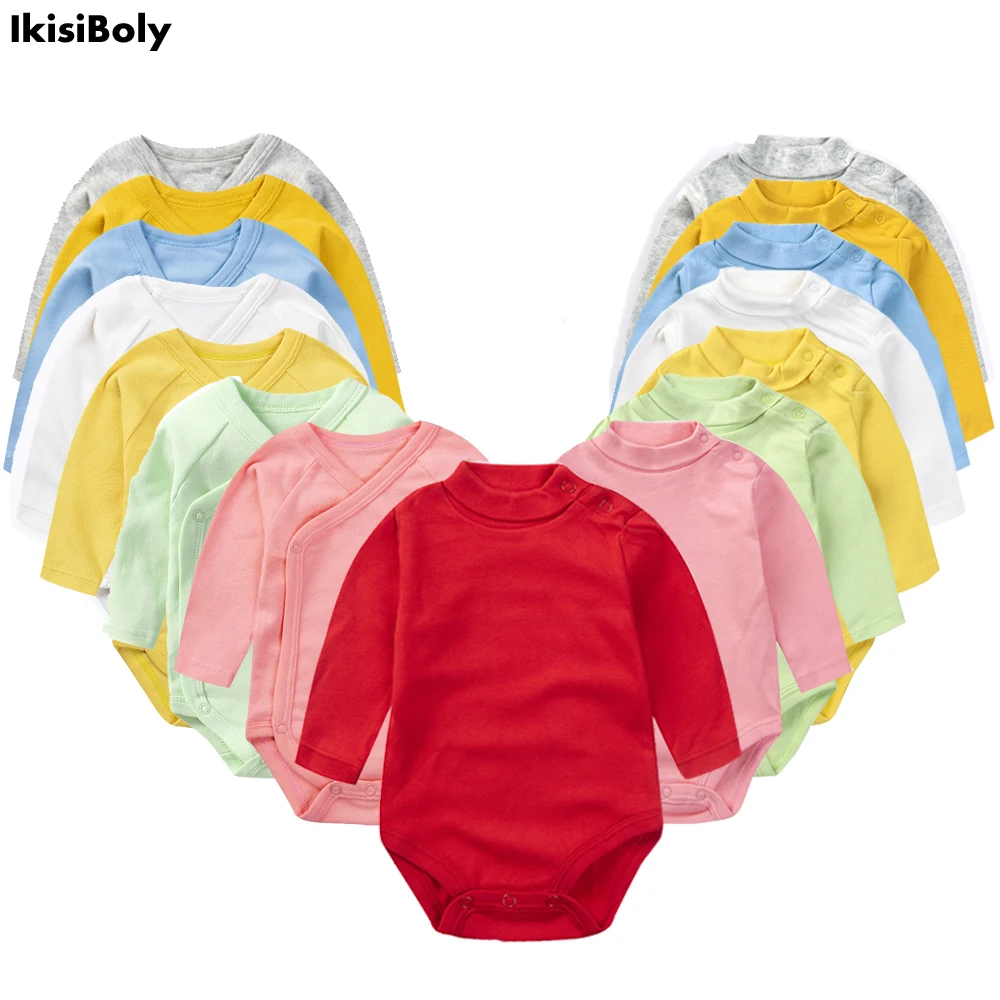 

Одежда для новорожденных девочек Хлопковое боди с боковой застежкой чистый белый костюм с высоким воротом 3-24 м зимние осенние комбинезоны с длинными рукавами