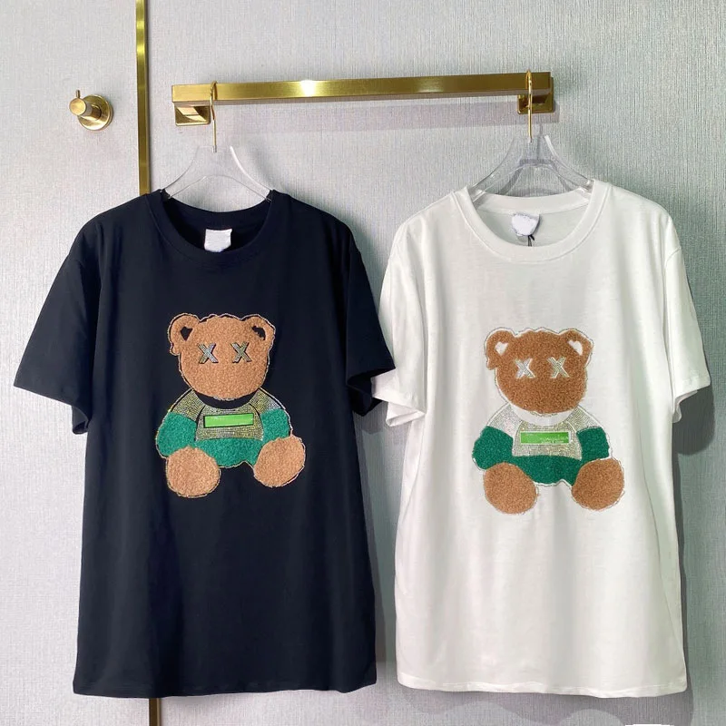 

2022 spring and summer tide brand T-shirt fashion all-match heavy industry flocking bear short-sleeved T-shirt women's top
