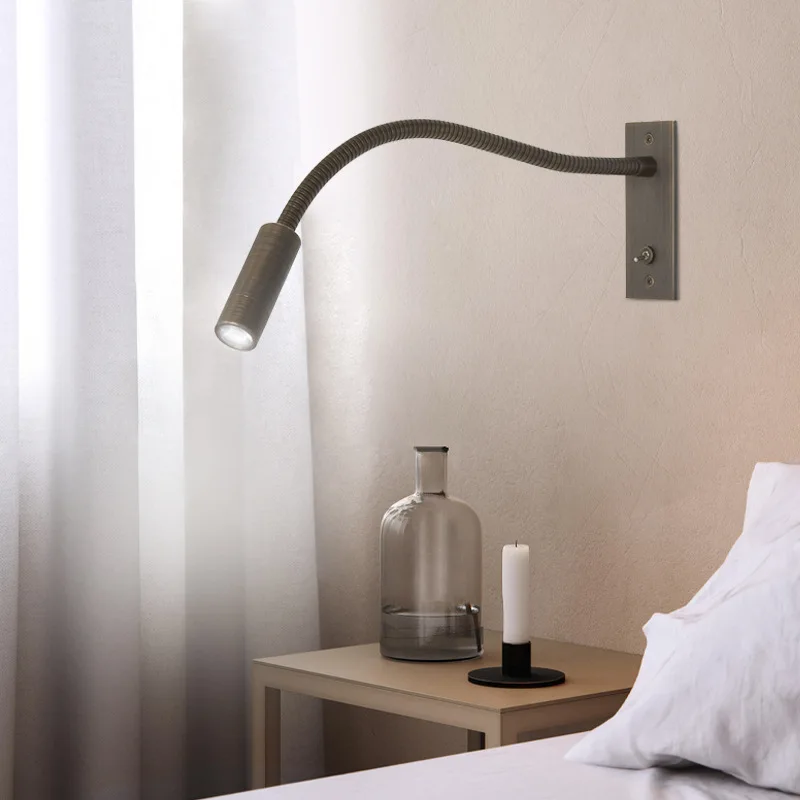 Hotel Decoration Wall Light Embedded 100-240V Metal Hose With Switch Bedroom Bedside Table Lamp LED Reading Hose Spotlight Lamps