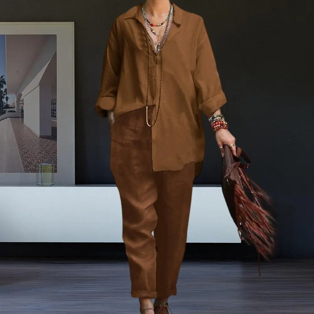 

2 Pcs/Set Lady Blouse Pants Suit Trendy Casual Elastic Waist Female Clothes Women Shirt Pants Set Women Shirt Pants Set