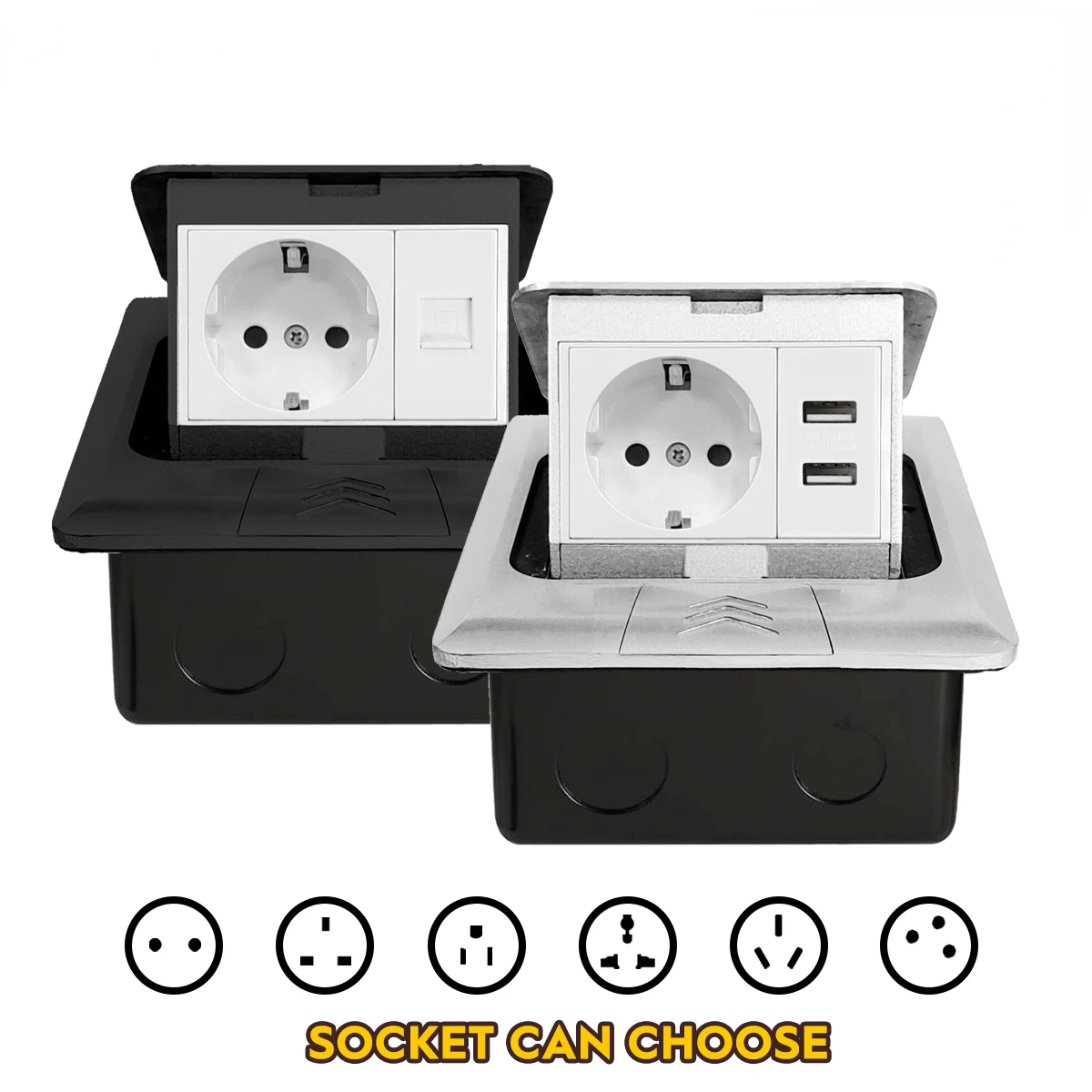 

Metal Panel EUR/French/IL/UK/US/Universal Standard Pop Up Floor Socket USB Network Table Desk Wall Install Kitchen Workshop Slow
