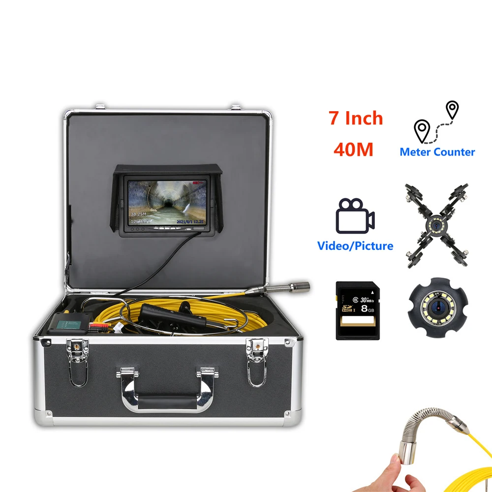 

7 Inch 40M Cable with Meter Counter Sewer Pipe Inspection Camera DVR Video Recording Drain Sewer Pipeline Industrial Endoscope