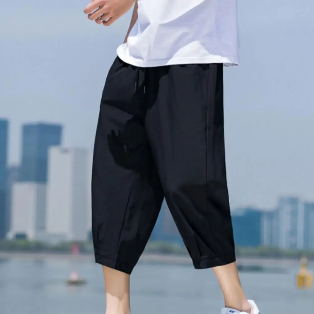 

Sporty Popular Loose Lace-up Capri Pants Thin Men Trousers Mid-rise for Home