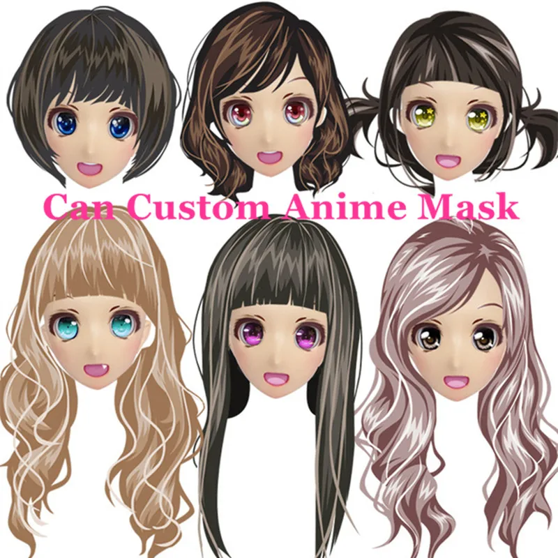 

(GL Caomei) Female Sweet Girl Resin Half Head Kigurumi Crossdress Cosplay Japanese Anime Role Lolita Doll Mask with Eyes and Wig