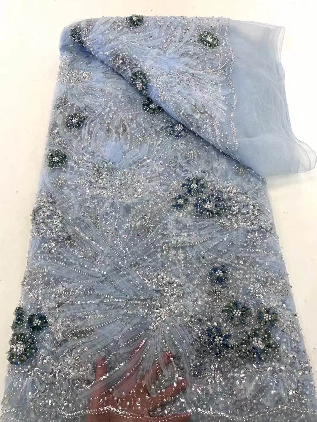 Роскошные великолепные блестки ручной работы с 3D цветочным кружевом из тюля для