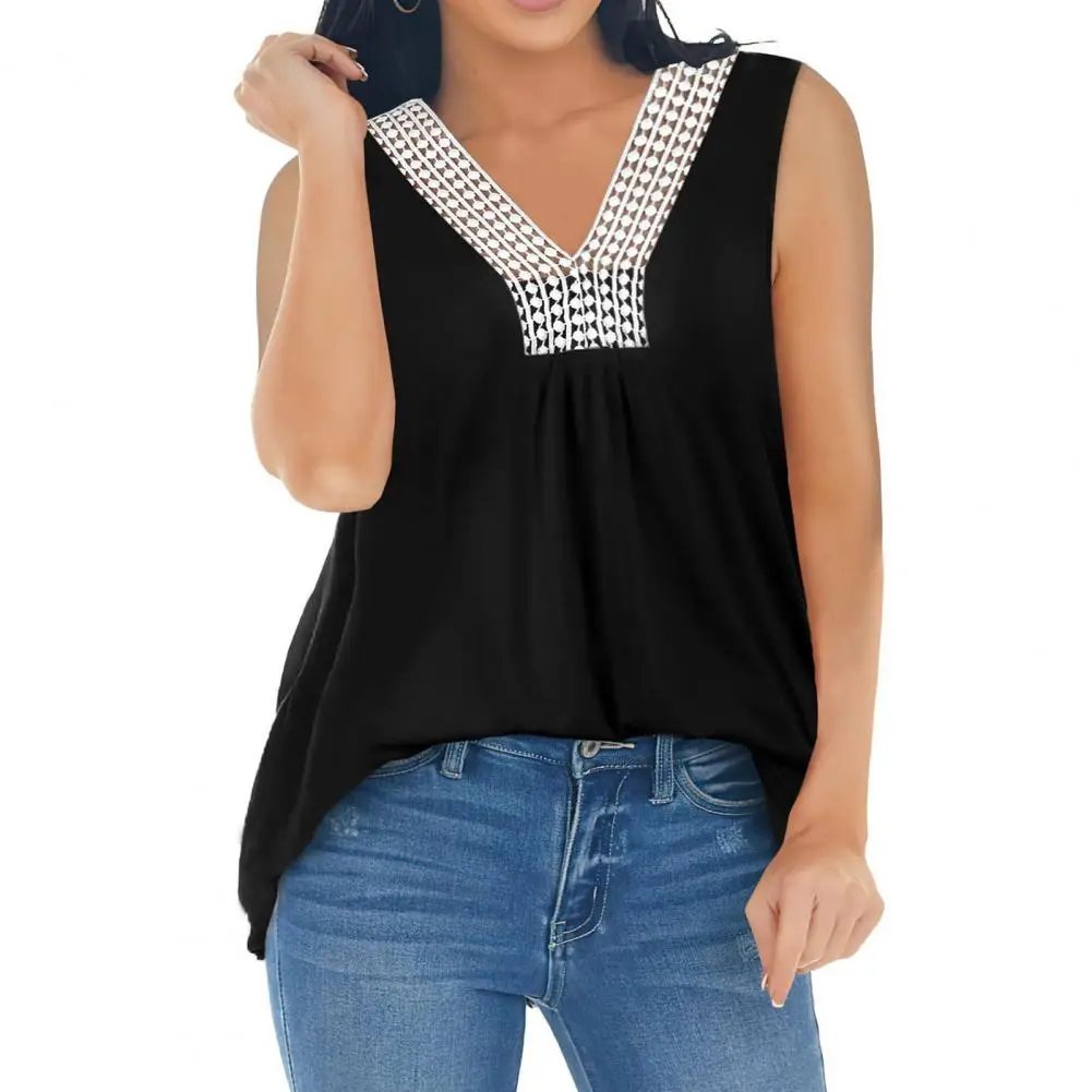 

Tunic Top Trendy Skin-touching Cool Lace Patchwork Collar Lady Pullover Top Workwear