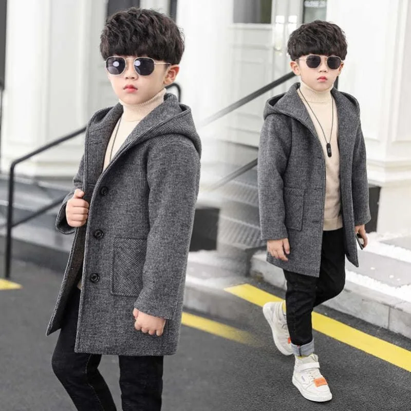 

Winter Woolen Jacket for Boy New 2023 Korean Version Fashion Thickening Handsome Mid-Length Keep Warm Casual Children's Clothing