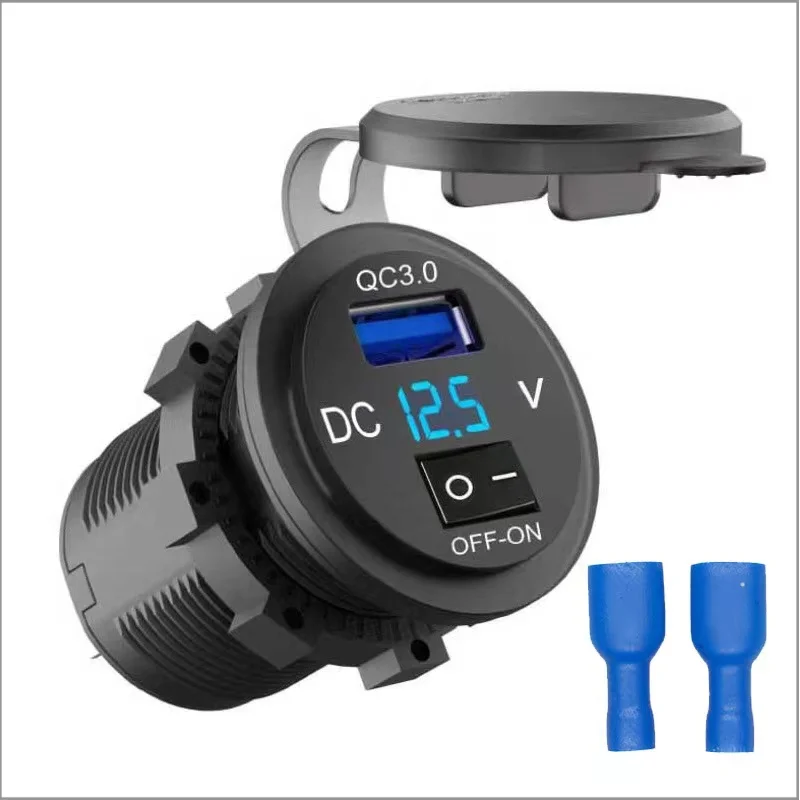 

Dual USB Car Charger Socket with with On/Off Switch 12V/24V QC3.0 Charger Outlet Adapter for Car Boat Marine Truck Motorcycle
