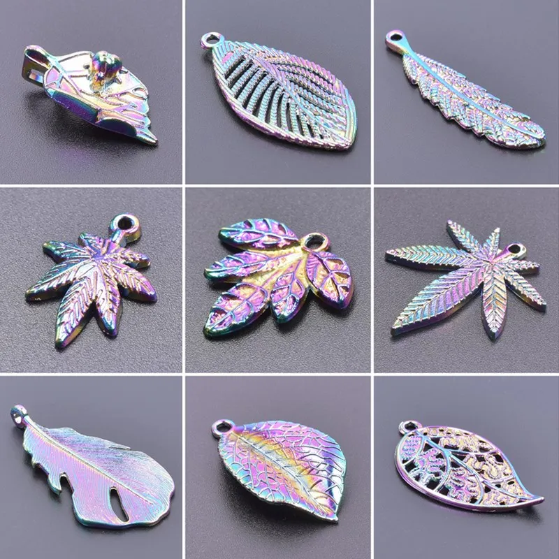 

High Quality Rainbow Plant Leaf Charms For Jewelry Making Supplies DIY Jewellry Findings Necklace Pendants Dijes Para BisuterÍA