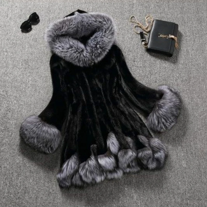 ICCLEK New 2018 imitation fur women's coat medium long hooded fox fur man made fur mink fur coat
