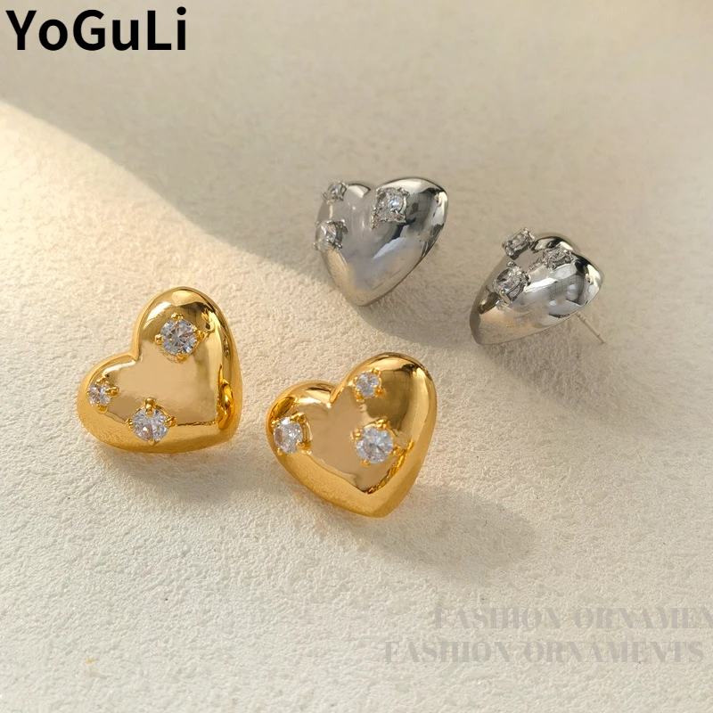 

925 Silver Needle Women Jewelry Heart Earrings 2022 New Trend High Quality AAA Zircon Stud Earrings For Women Party Gifts