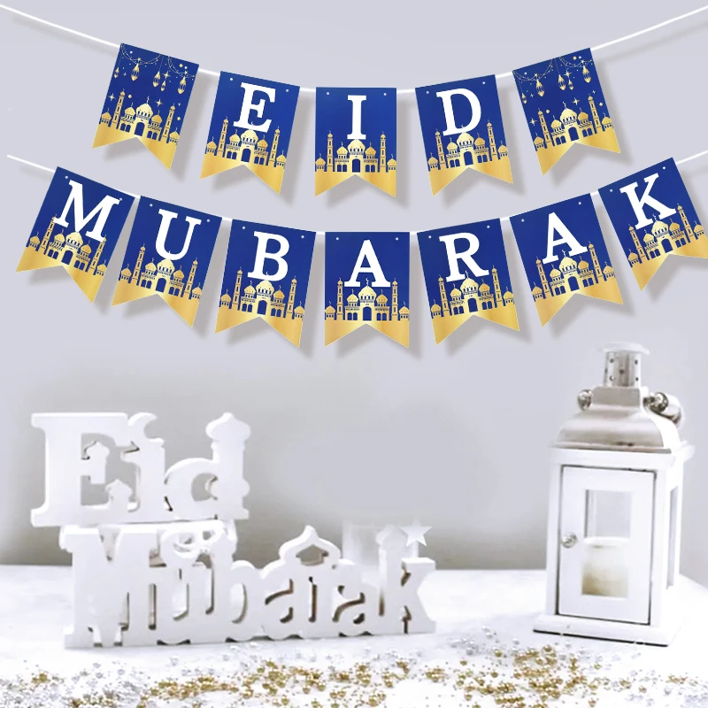 

EID Mubarak Banner Ramadan Kareem Decoration Flag Islam Muslim Party Decor Paper Bunting Garland for Home 2023 Eid Al Adha Gifts