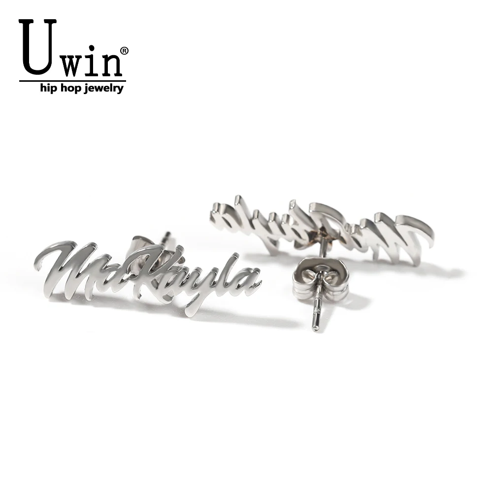 

UWIN Custom Letters Earrings Stainless Steel Bling Name Earrings Personalized Charm Fashion DIY Hip Hop Jewelry Gifts For Women