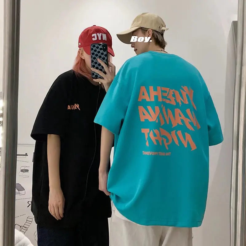 

American-style Hong Kong style alphabet print short-sleeved t-shirt men's ins tide oversize 2022 summer new t-shirt top